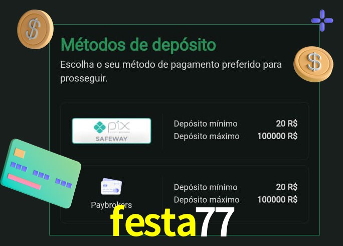 O cassino festa77 oferece uma grande variedade de métodos de pagamento